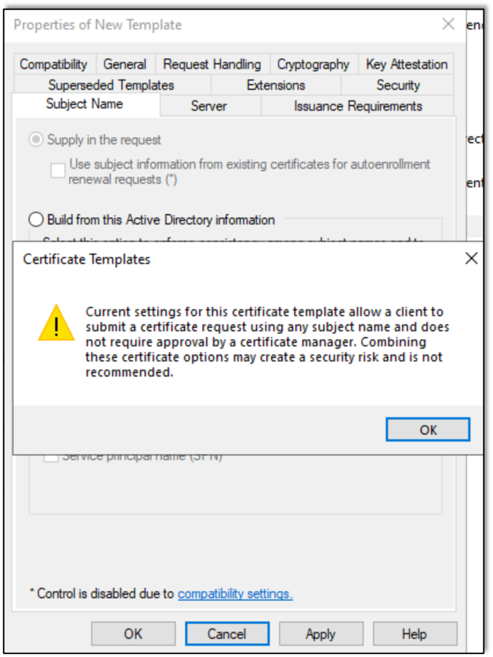 Warning on new certificate