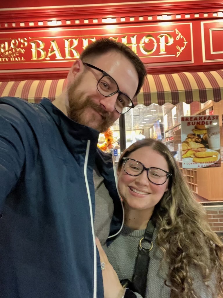 Nathan and his wife, Emmy, enjoying a bakery they found in New Jersey
