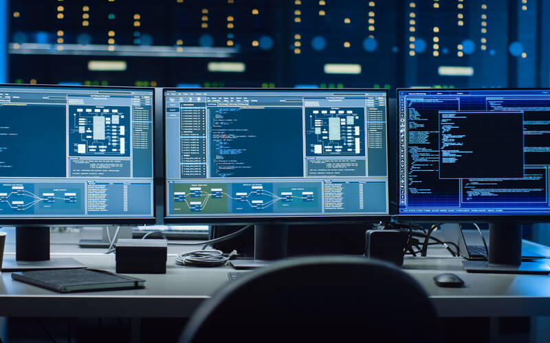 computer screens in a security operations center
