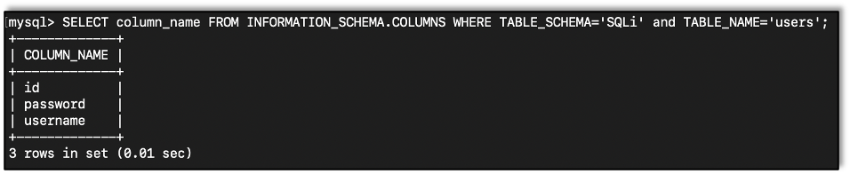 Getting columns using the information_schema
