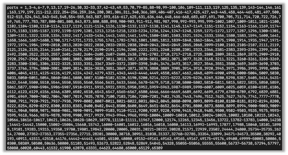 Top 1000 ports in masscan's config file