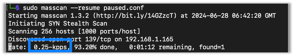 Restarting a paused masscan after changing the scan's configuration