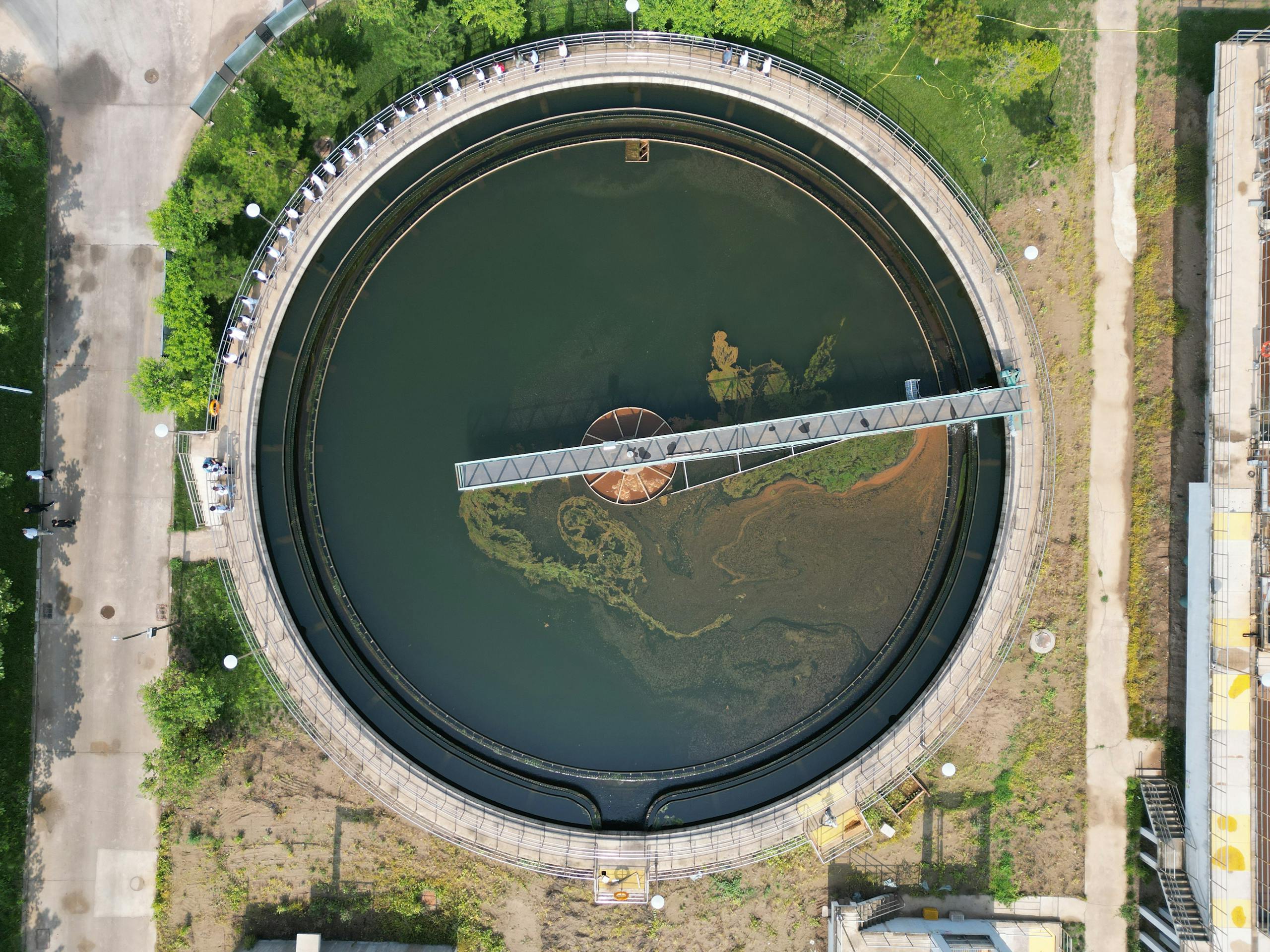 Circular water treatment structure in Langfang, China from above, showcasing its design.