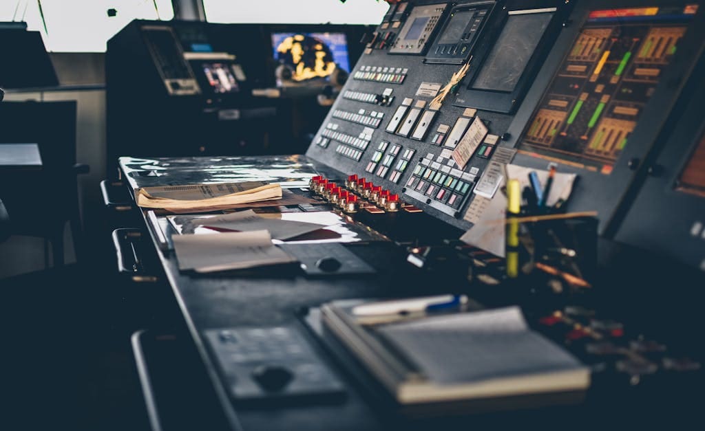 Close-up of a modern control panel in an Istanbul office with buttons and switches.