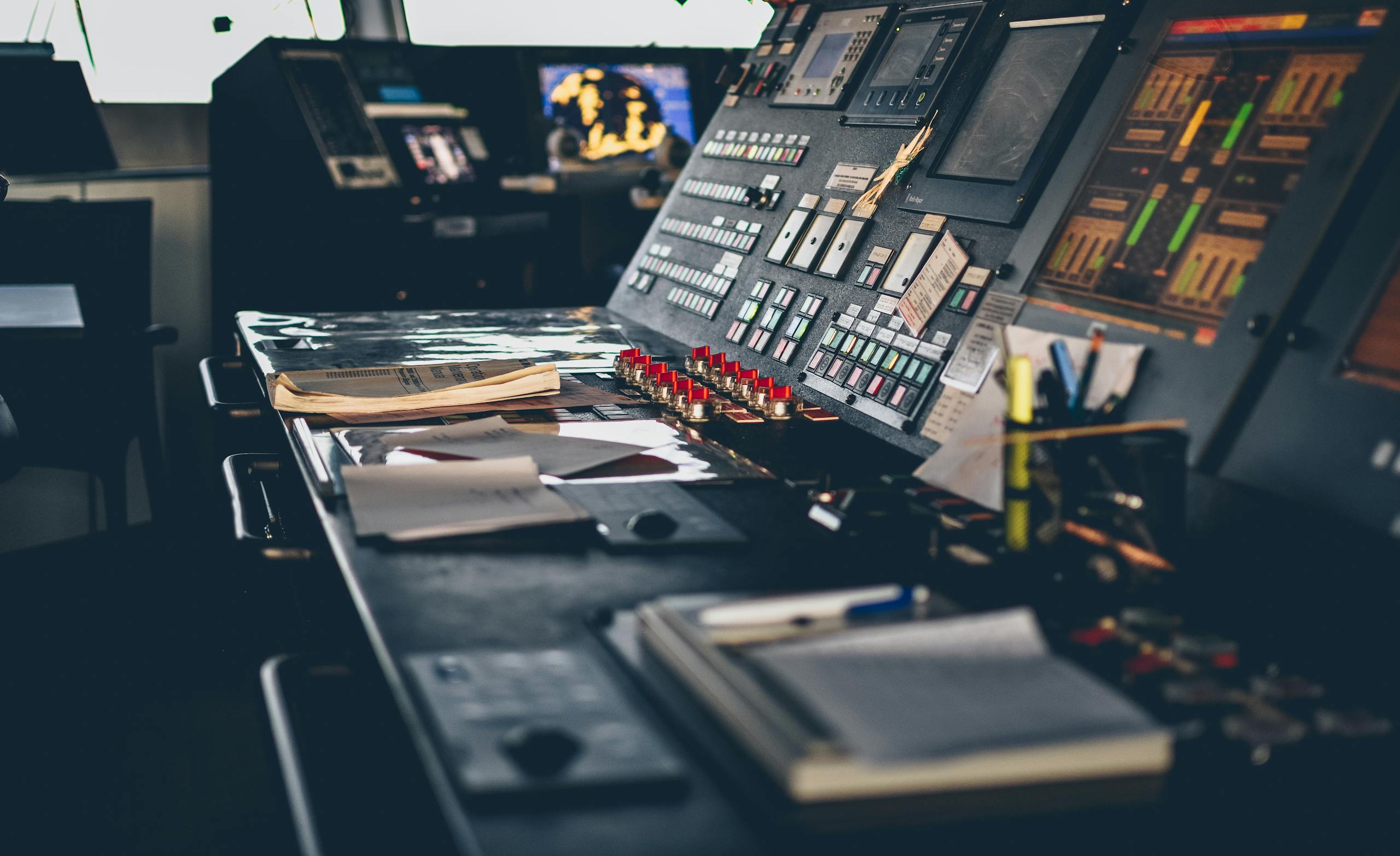 Close-up of a modern control panel in an Istanbul office with buttons and switches.