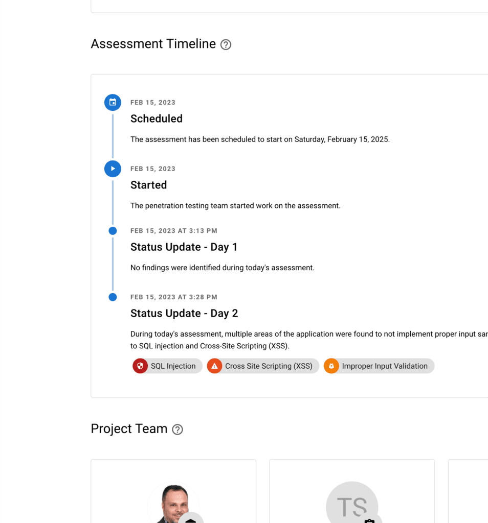 Sample Assessment Timeline from Raxis Strike's Penetration Testing Module