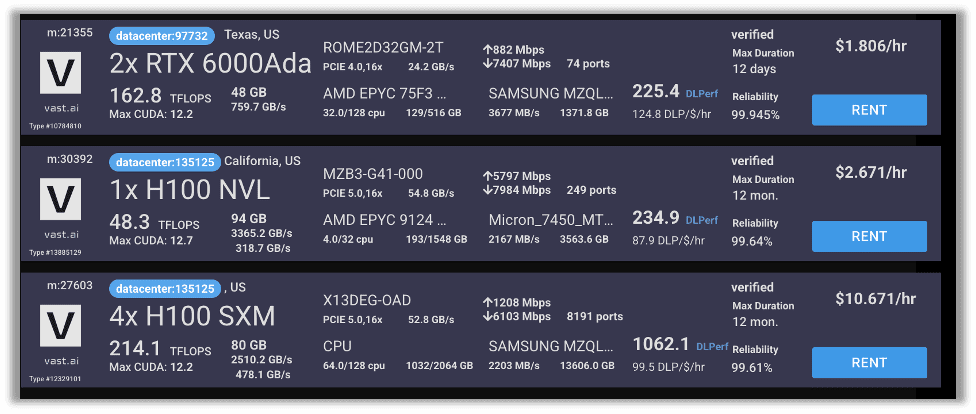 Vast.ai Cloud GPU Console
