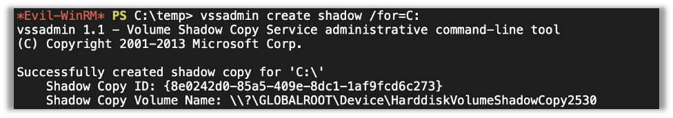 Trying the vssadmin create shadow /for=C command