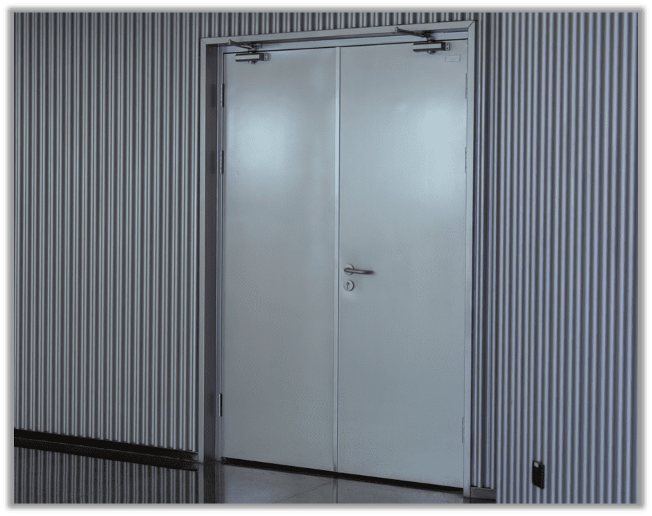 Doors with metal plate protecting the latch