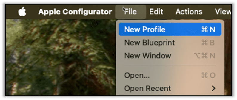 Creating a new profile in Apple Configurator
