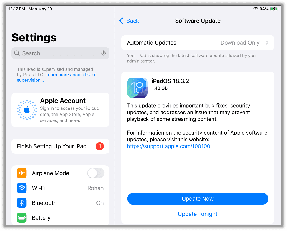Now you can update the iPad to the version you want