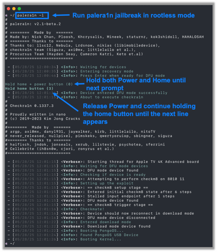 Running the jailbreak with palera1n