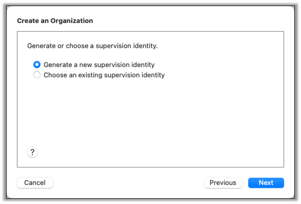 Create an Organization dialog