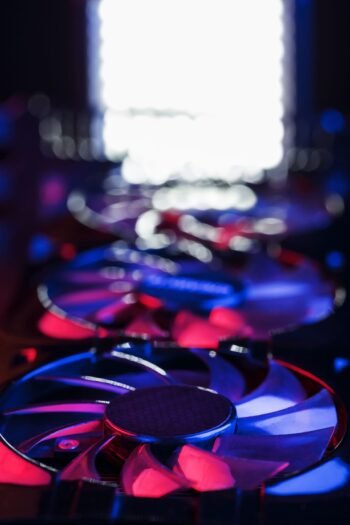 Red and blue fans from a computer