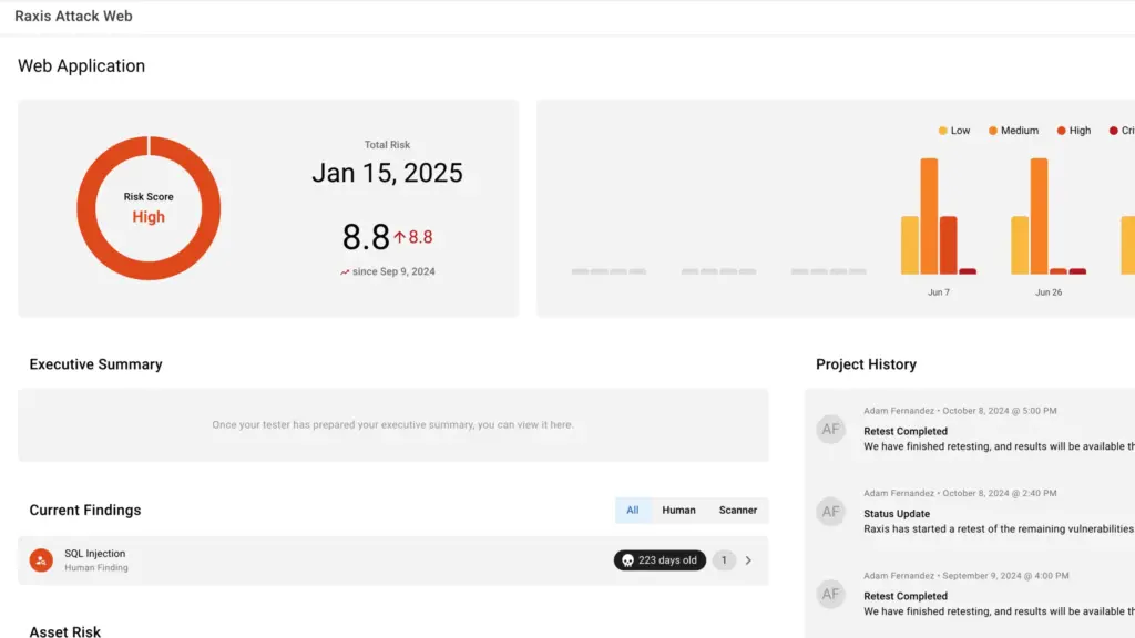Raxis One Web Application Pentest Dashboard