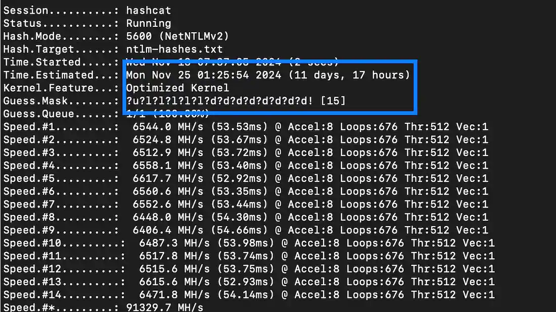Hashcat multi-GPU password cracking during a red team penetration test