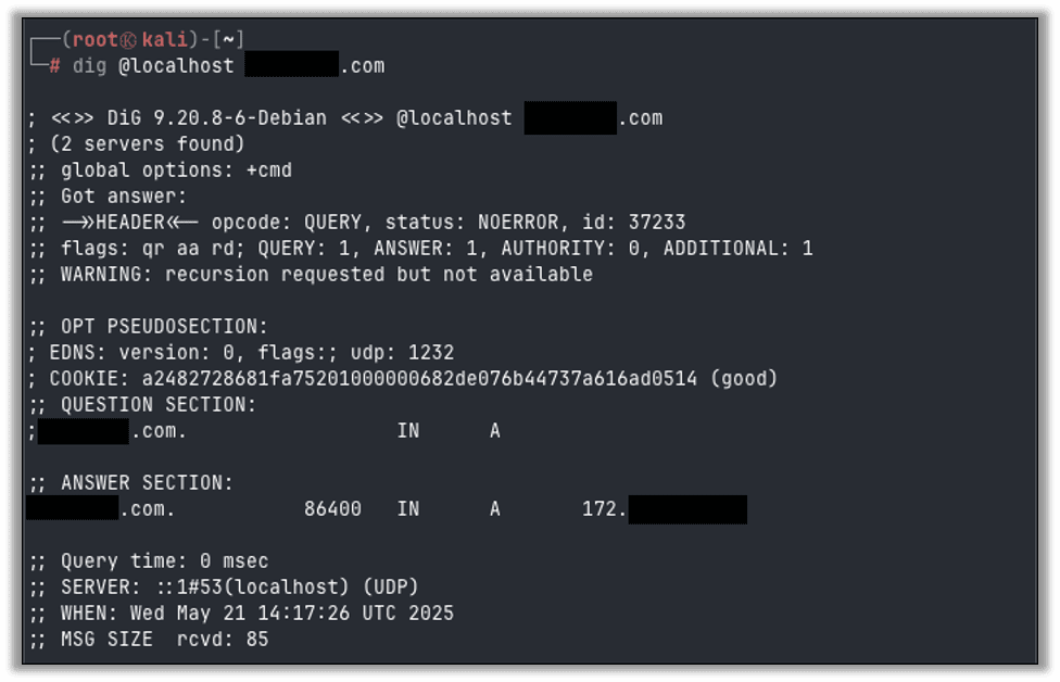 Use dig to confirm the server is working