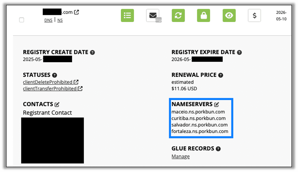 Edit the name servers for the domain