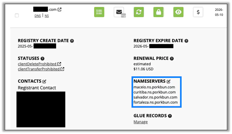 Edit the name servers for the domain