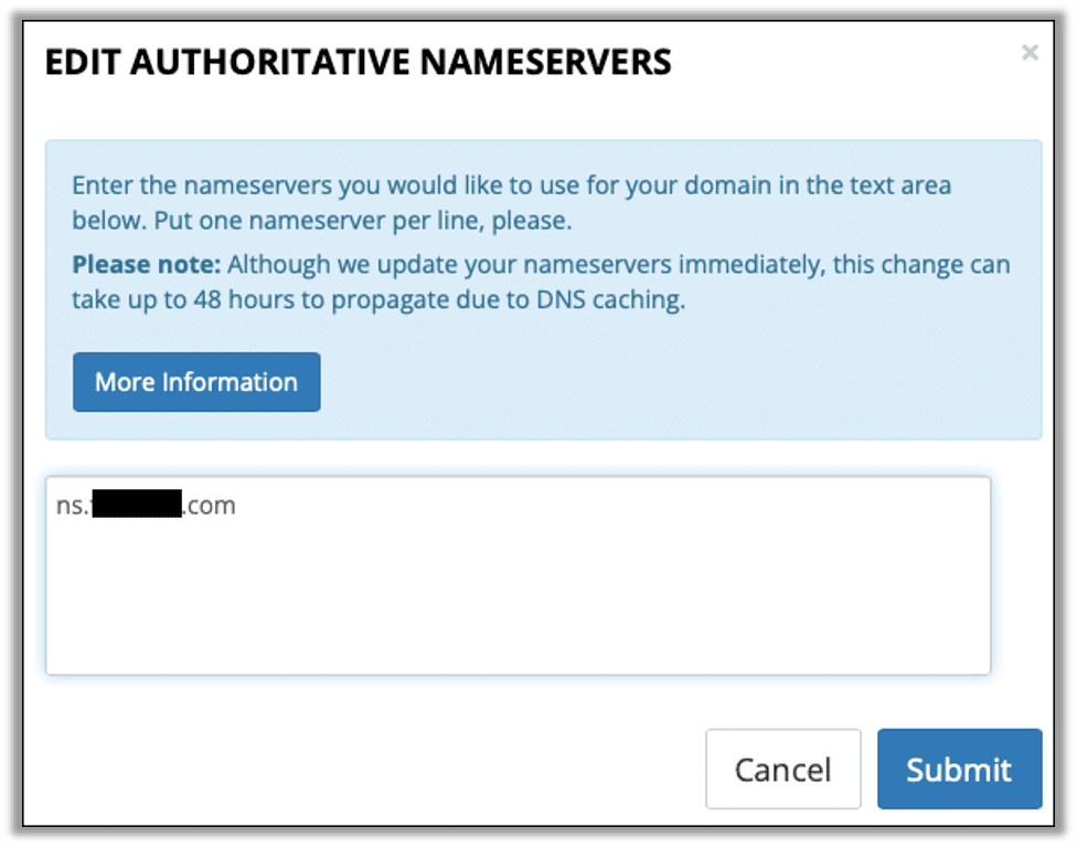 Enter the domain server that matches the glue record