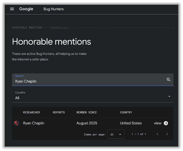 Ryan Chaplin's honorable mention for this Bug Hunters submission.