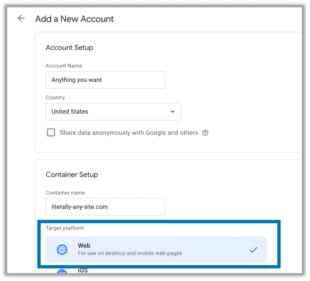 Account on tagmanager.google.com