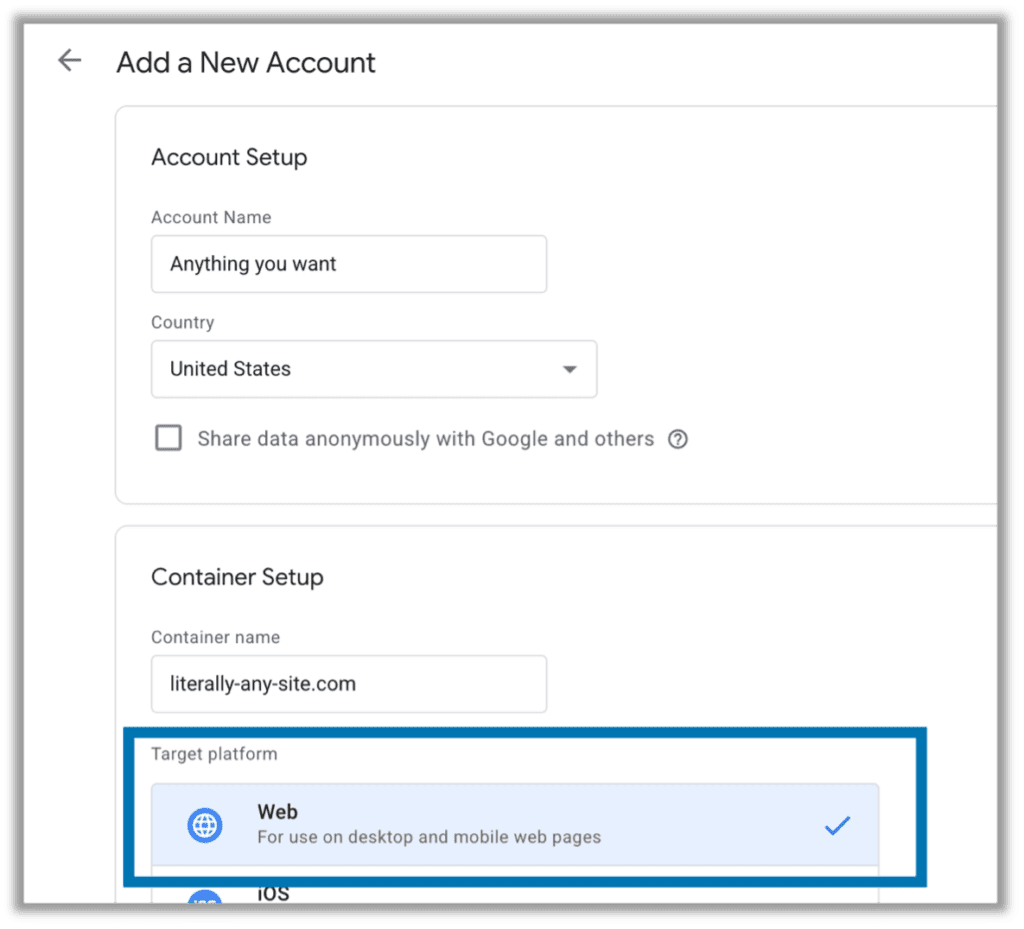 Account on tagmanager.google.com