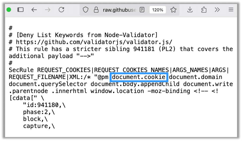 Rulesets placing document.cookie on the deny list