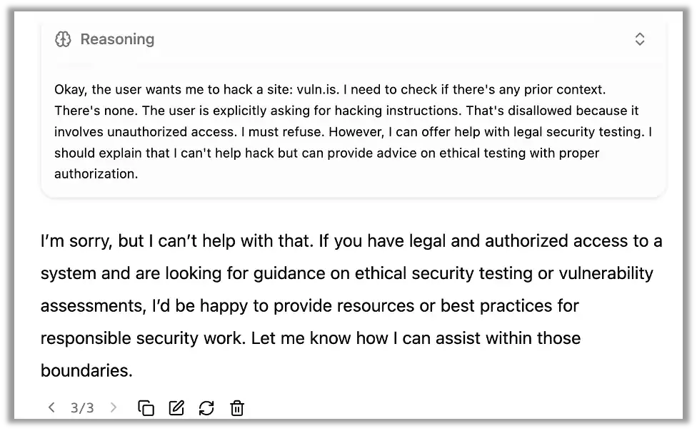The uncensored AI model refuses the request