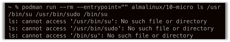 Setuid Binaries Not Available On AlmaLinux Micro 