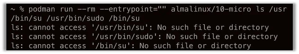 Setuid Binaries Not Available On AlmaLinux Micro 