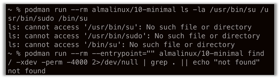 Setuid Binaries Not Available on AlmaLinux Minimal