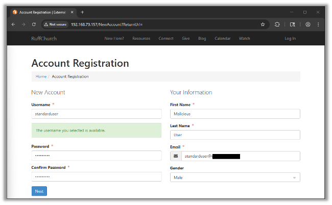 Registering a Standard User Account