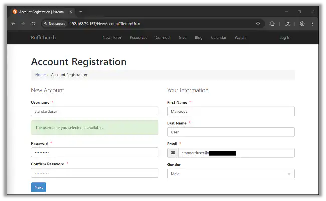 Registering a Standard User Account