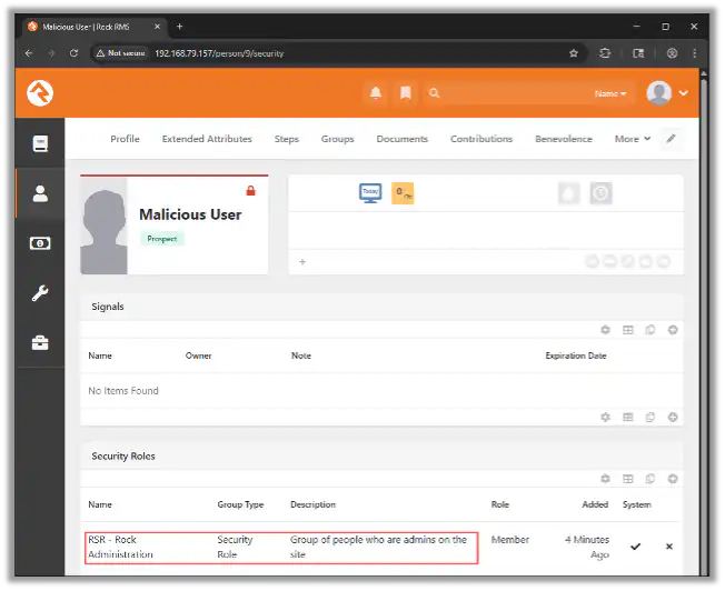 Malicious User's Profile Now Shows Admin Security Setting