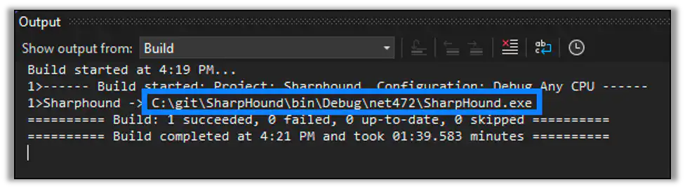 The File Path shows When the Build Has Succeeded