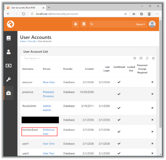 Admin User Viewing Malicious Standard User’s Profile