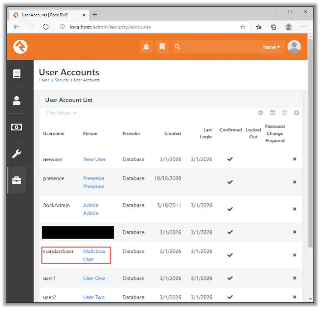 Admin User Viewing Malicious Standard User’s Profile